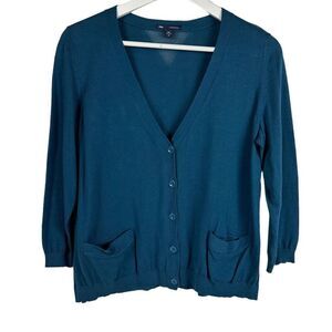 Gap Cotton Jade Cardigan size Medium 3/4 sleeve Button Front